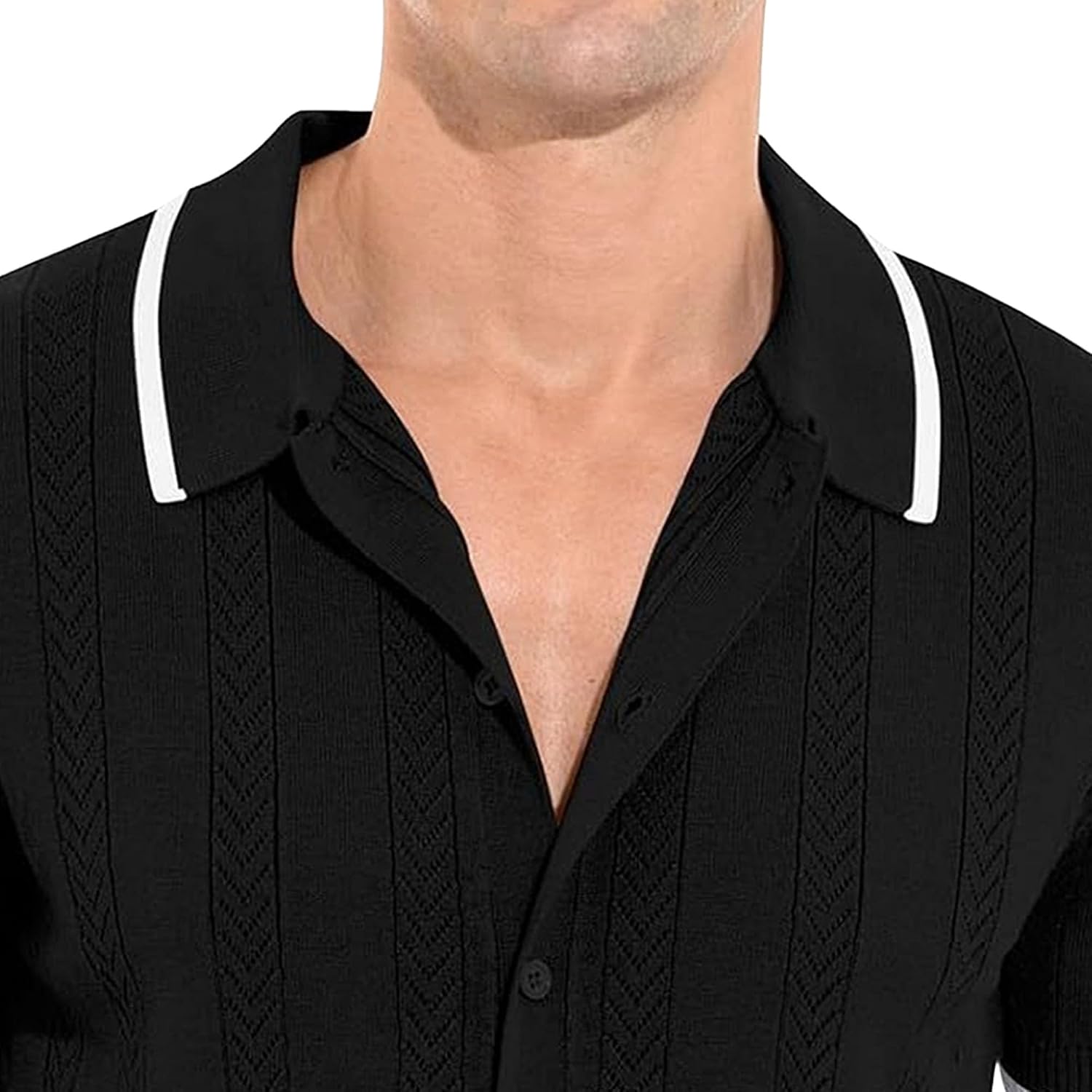 Men's Summer Knit Polo Shirt Short Sleeve Button-Down Shirts for Men Casual Lightweight Breathable Beach Tops