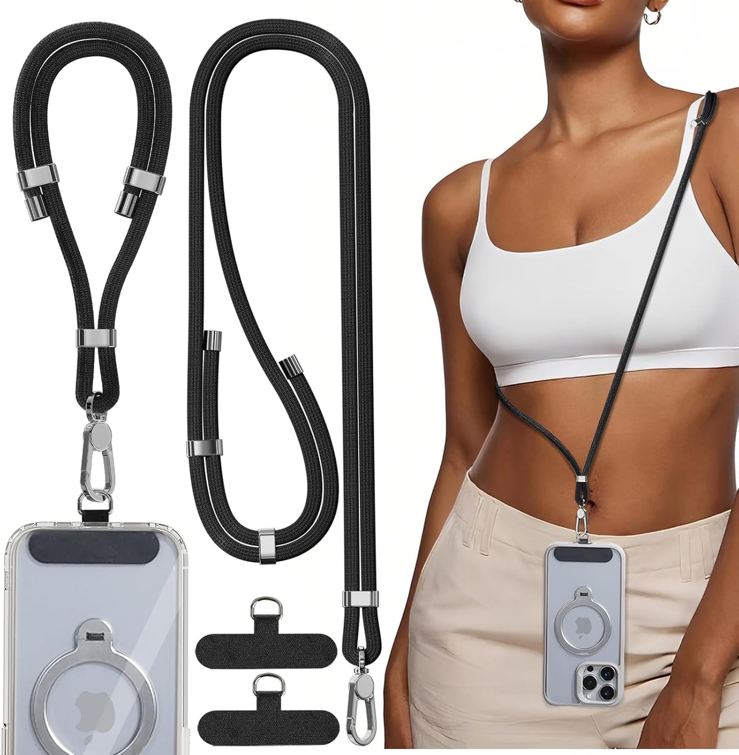 4-IN-1 Phone Lanyard + Wrist Strap, Adjustable Length 2PCS Anti-Theft Cell Phone Strap with Tether Tab for All Phones