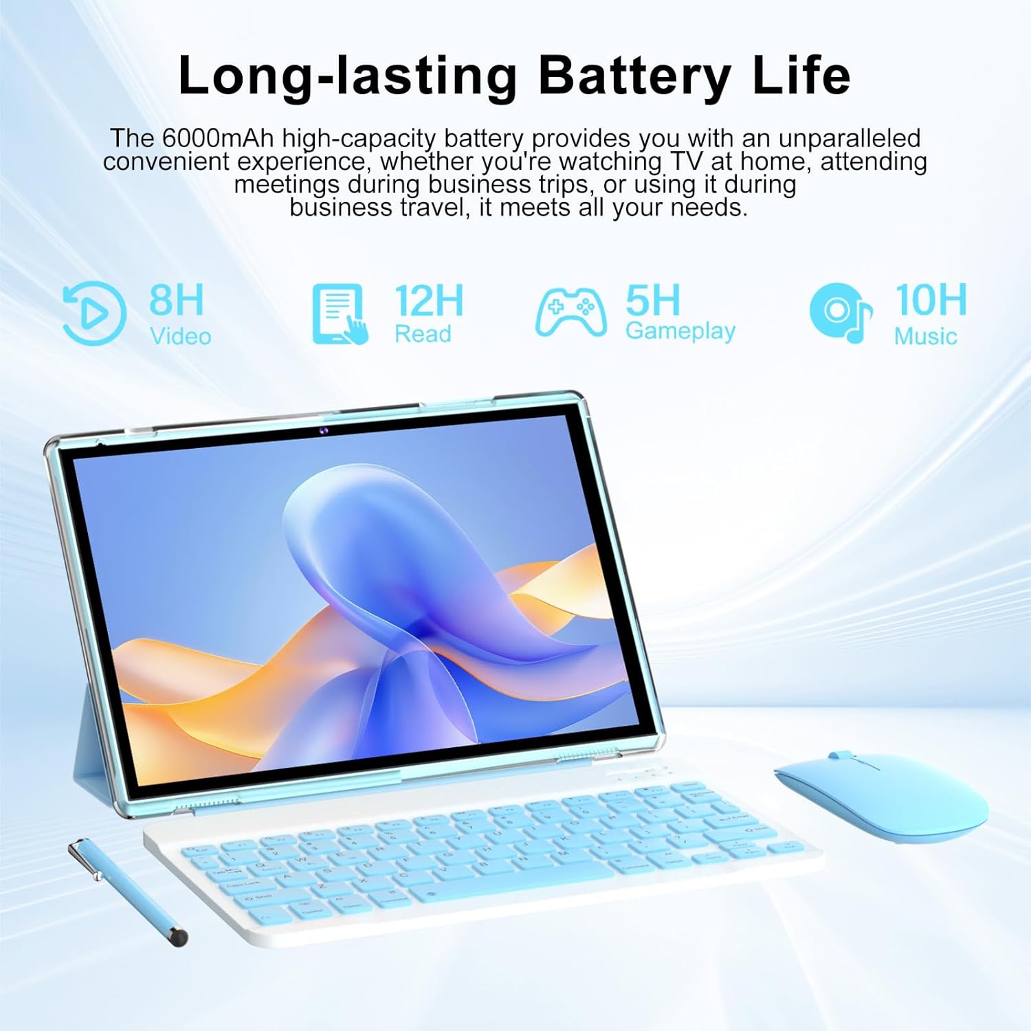 10 inch Android 15 Tablet with Keyboard Stylus, 8GB RAM 2 in 1 Tableta, Includes Mouse & Protective Case, 6000mAh Battery, Wi-Fi 6,Dual Camera, 32GB ROM,tablet set pc - Tablets with case (Blue)