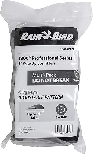 Miniatura 3 de Rain Bird 1802AP4PK - Aspersor emergente profesional, ajustable de 0 a 360, distancia de pulverización de 8 a 15 pies, altura emergente de 2