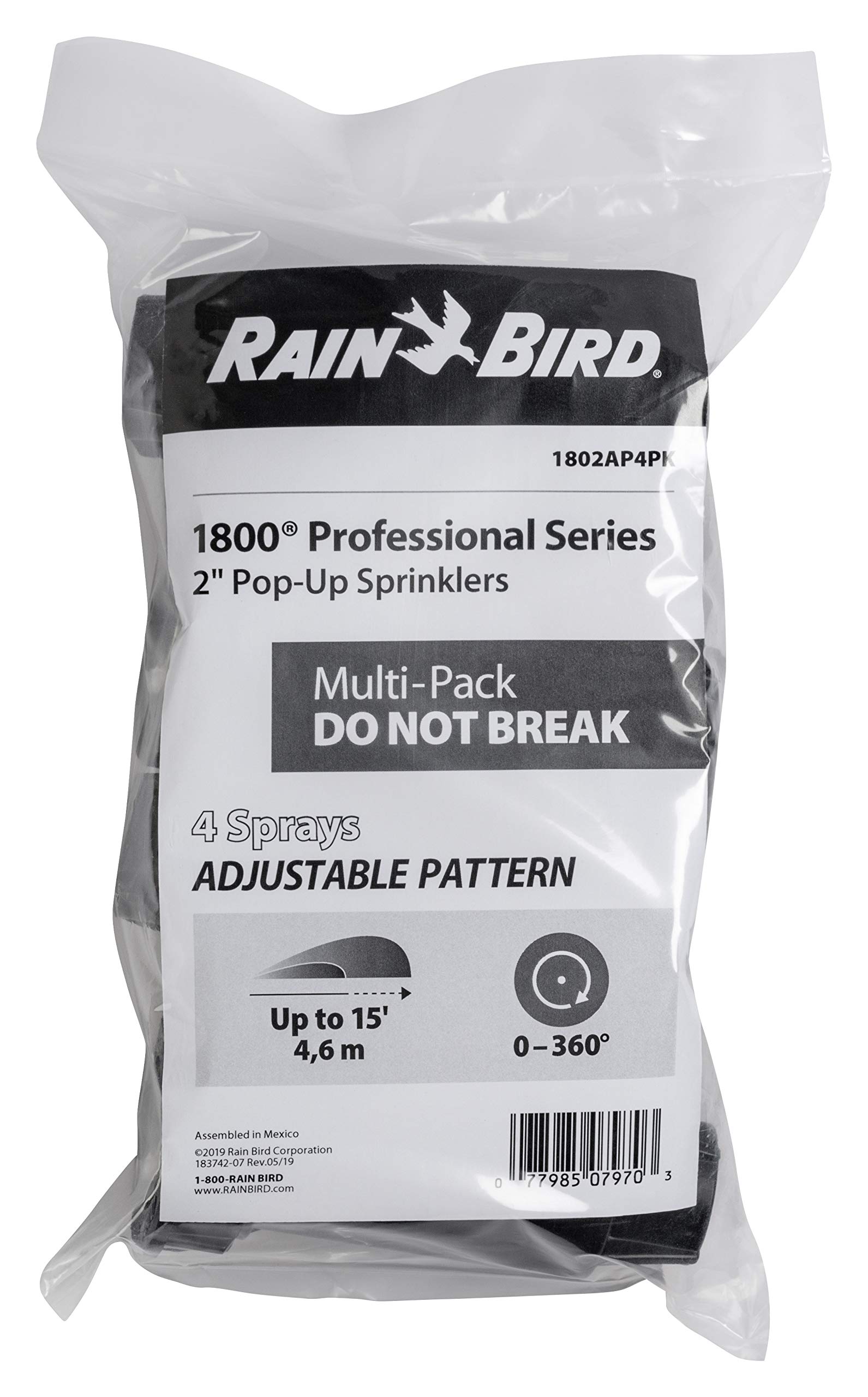 RAINBIRD Pop-up Sprinkler 1800 Met Sproeier 12APG 1/2, Bereik 2,7 Tm 3 7 M