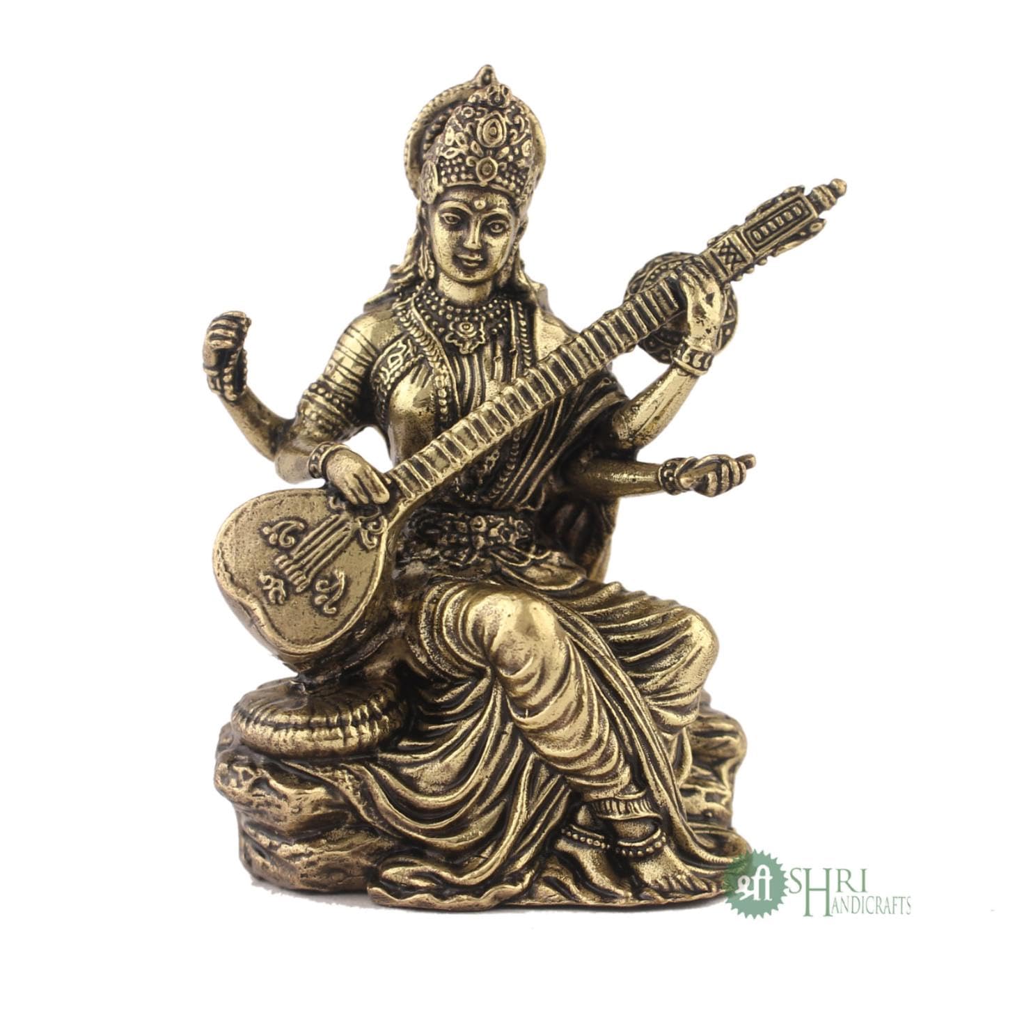 Saraswati Statue - Brass Goddess Idol for Home -5