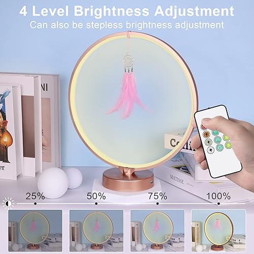 Miniatura 2 de Lámpara de terapia de luz, lámpara solar artificial sin rayos UV con control táctil y remoto, brillo ajustable y temperatura de 3 colores (oro rosa)