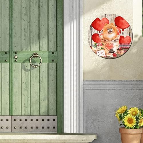 Miniatura 5 de Letrero redondo de metal para el día de San Valentín rosas y globos de corazón de amor placa de barra de pared oxidada letrero de corona circular