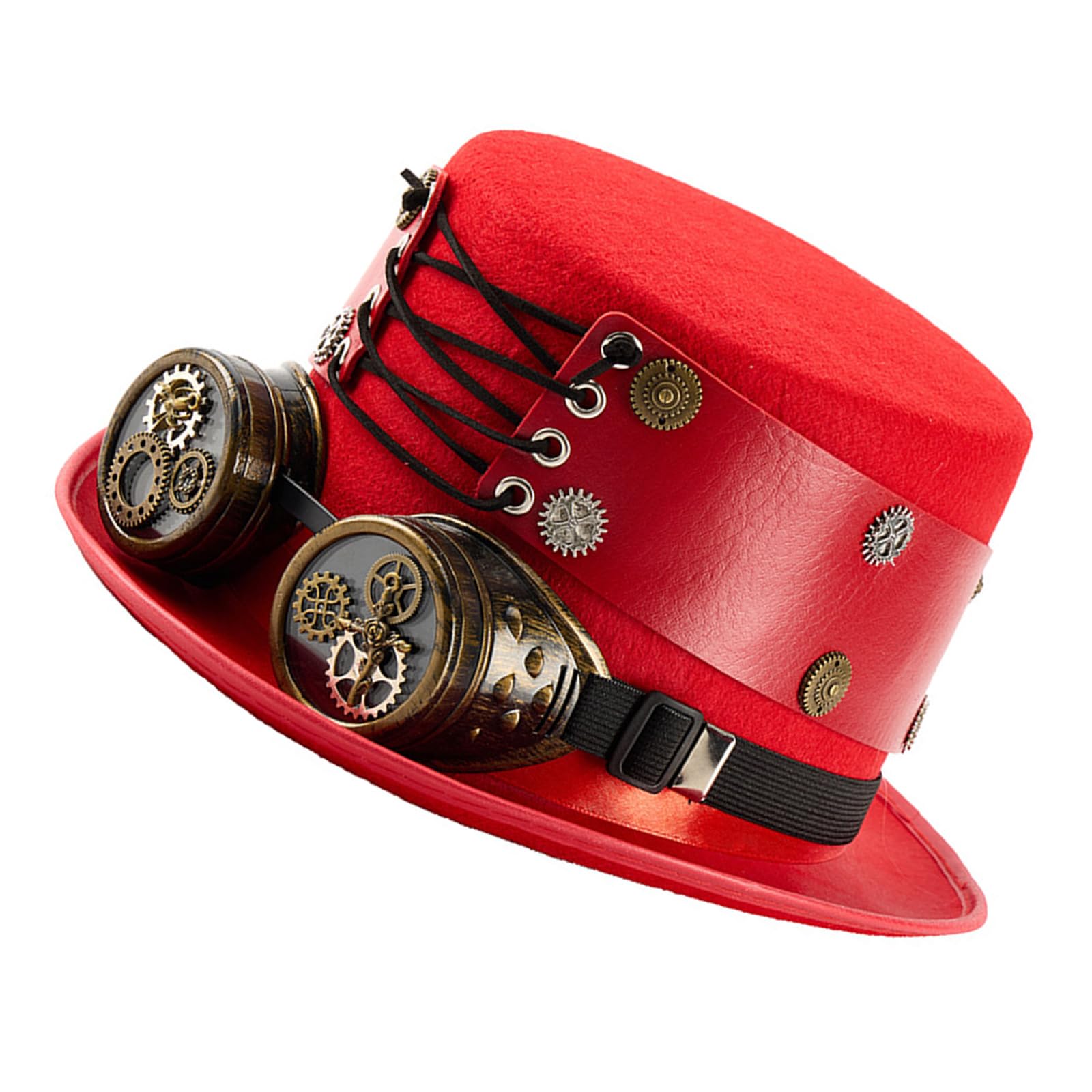 Kalttoy Unisex Red Victorian Wool Top Hat With Detachable Goggles And Gear Decors For Renaissances Theme Event And Cosplay Party Dressingup Victorian Costume Top Hat