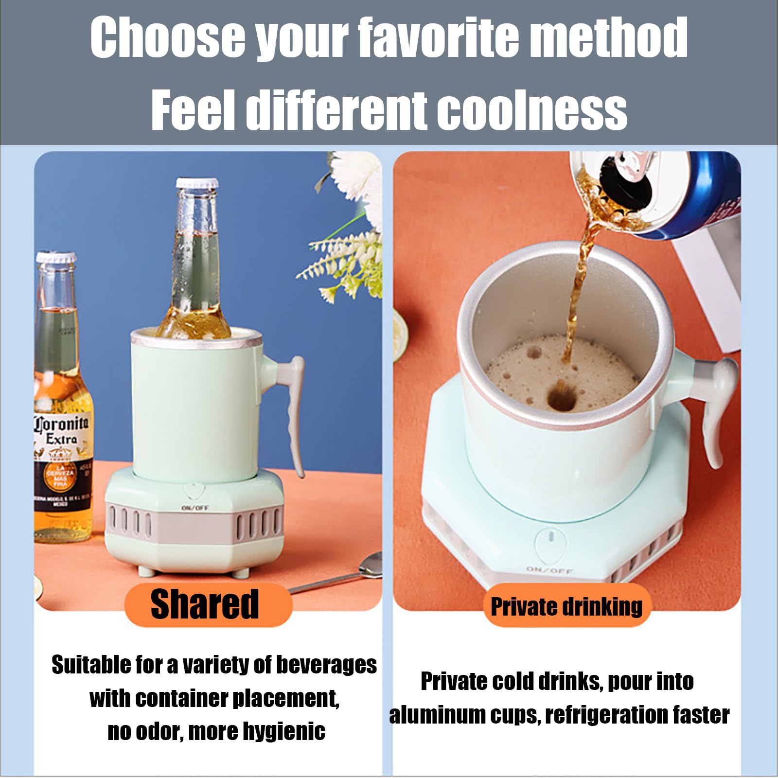 Tasse de refroidissement rapide de 420 ml, mini réfrigérateur portable, refroidit jusqu'à 6 °C, avec conduction d'aluminium, pour la maison, le bureau (rose)