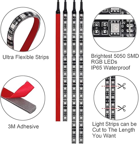 Miniatura 5 de Kit de tira de luces LED Justech 12 piezas de motocicleta 15 colores RGB 126 LED neón flexible tira de luz kit de luces LED para motocicleta control