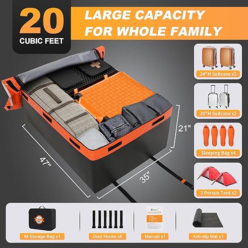 Miniatura 2 de Sailnovo Portaequipajes para techo de automóvil, 20 cúbicos, impermeable, suave, incluye alfombrilla antideslizante, 6 ganchos de puerta, bolsa de