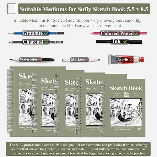 Miniatura 5 de Cuaderno de bocetos para niños, cuaderno de bocetos pequeño, cuaderno de bocetos de 5.5 x 8.5, paquete de 1 (68 libras100 GSM), 100 hojas de bloc de
