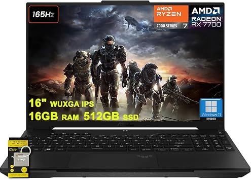 ASUS TUF Gaming A16 Laptop 16" WUXGA 165Hz 100% sRGB AMD 8-core Ryzen 7 7735HS 16GB DDR5 512GB SSD Radeon RX 7700S >RTX4060 Backlit USB4 AI Noise Cancelation Win11Pro w/ICP Accessory