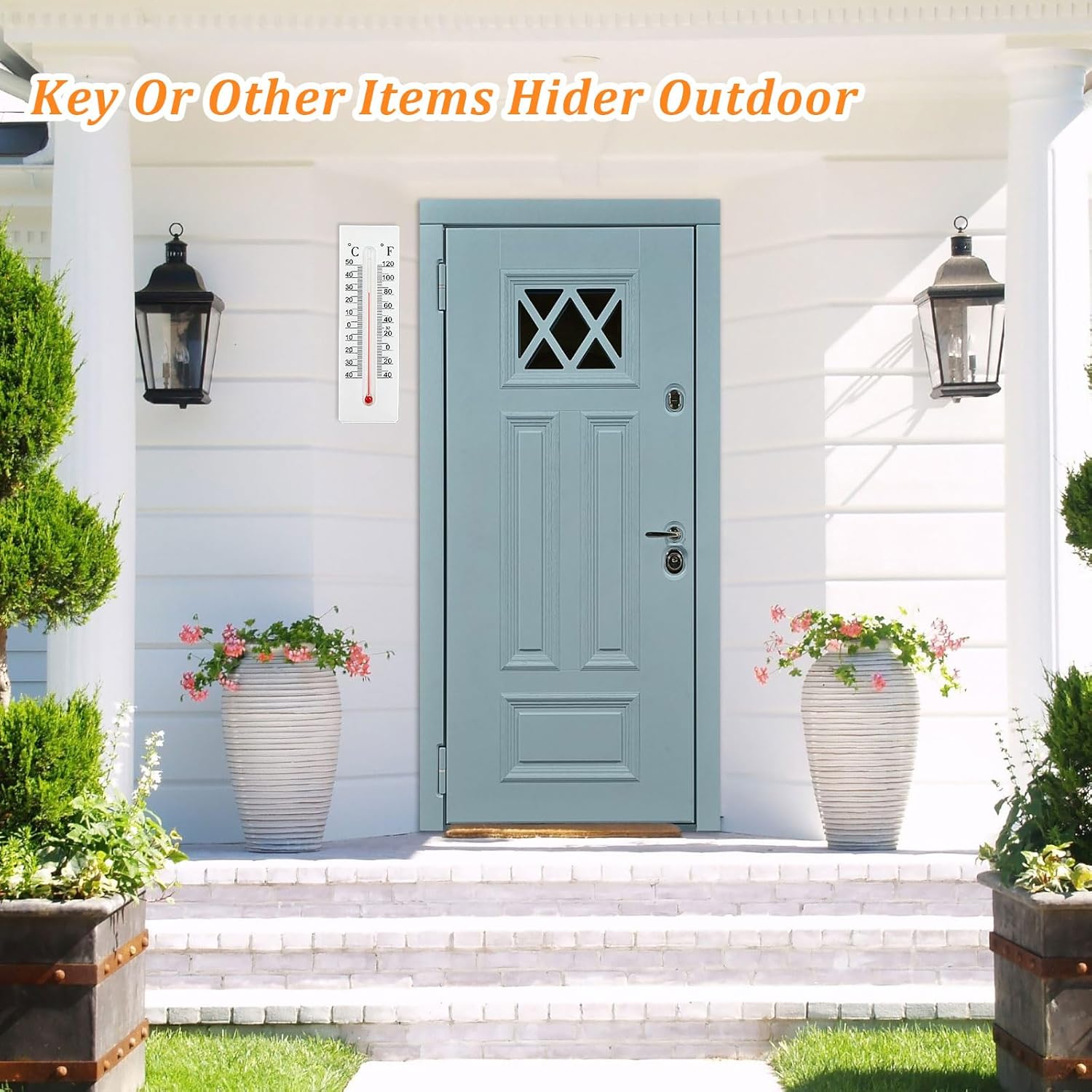 Key Cabinet Outdoor, Key Lock Box, Thermometer Decorative Hide a Keys Lockbox for Outside Waterproof Dexspoeny Secret Hidden Storage Coins, Money and Hold House Spare Keys for Safe Storage