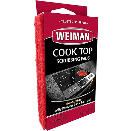 Weiman Cook Top Scrubbing Pads – Gently Clean and Remove Burned-on Food from All Smooth Top and Glass Cooktop Ranges, 3 reusable pads