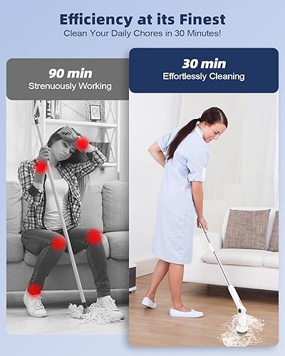 Miniatura 3 de Limpiador eléctrico giratorio, cepillo de limpieza inalámbrico con 8 cabezales de repuesto, brazo  ángulos ajustables, limpiador eléctrico para