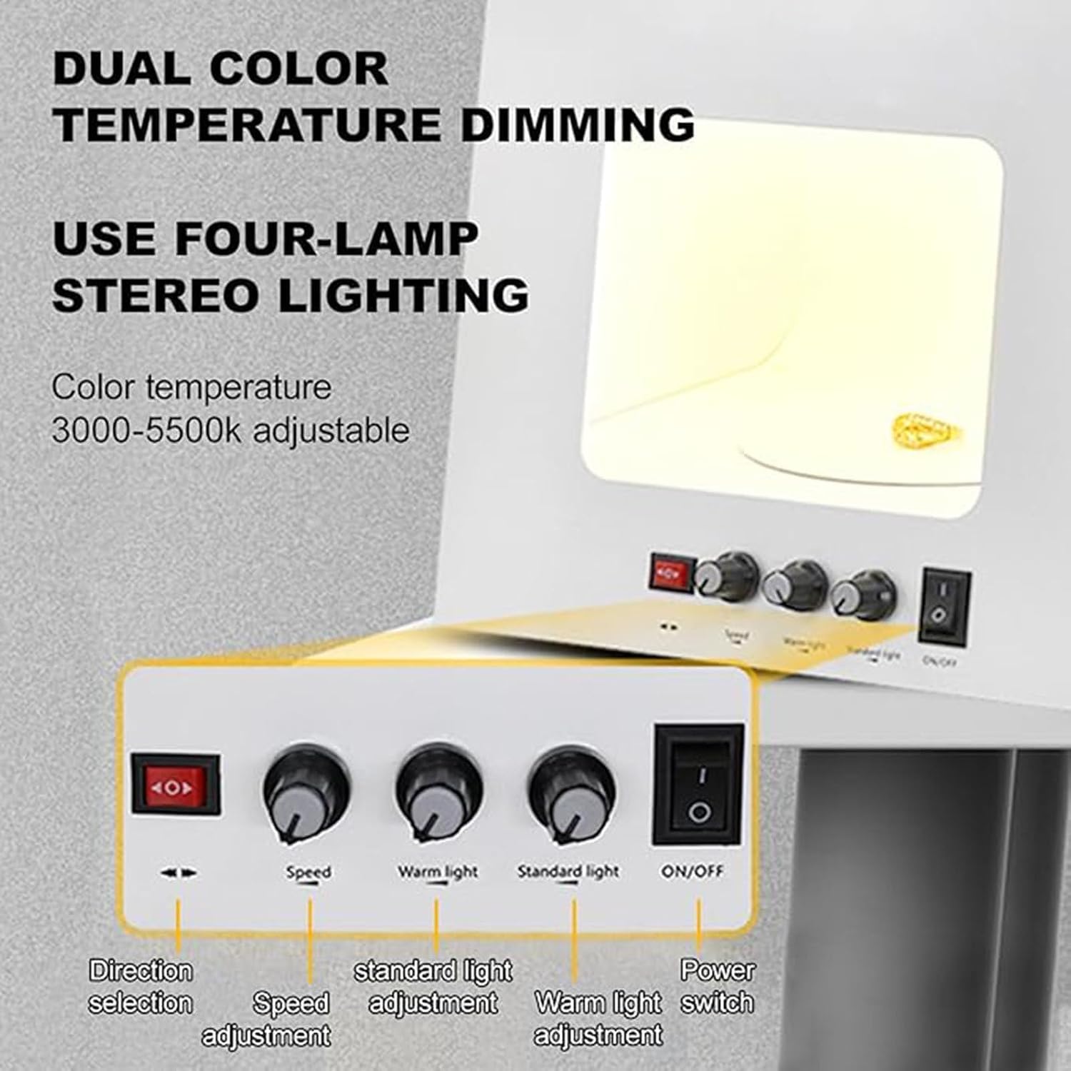 Kit di Illuminazione Premium per Fotografia di Gioielli con Piatto Girevole Regolabile: Lo Studio Fotografico Perfetto per Immagini Mozzafiato di Pietre Preziose, con Multicolor TB20