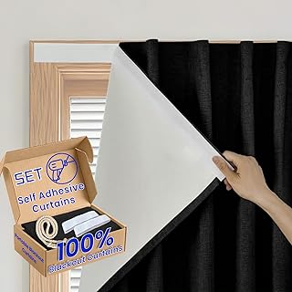 Peel & Stick 100% Blackout Panel - Thermal Insulated Window Cover for Patio Glass Door(W35 x L60 in, 1 Panel, Black)