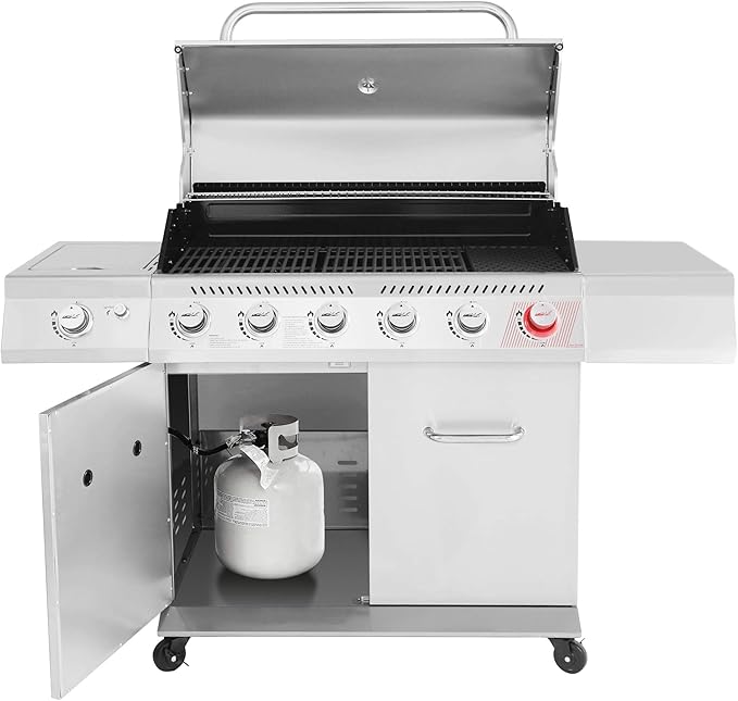 Royal Gourmet GA6402S silver 6-burner propane gas grill with sear burner and side burner