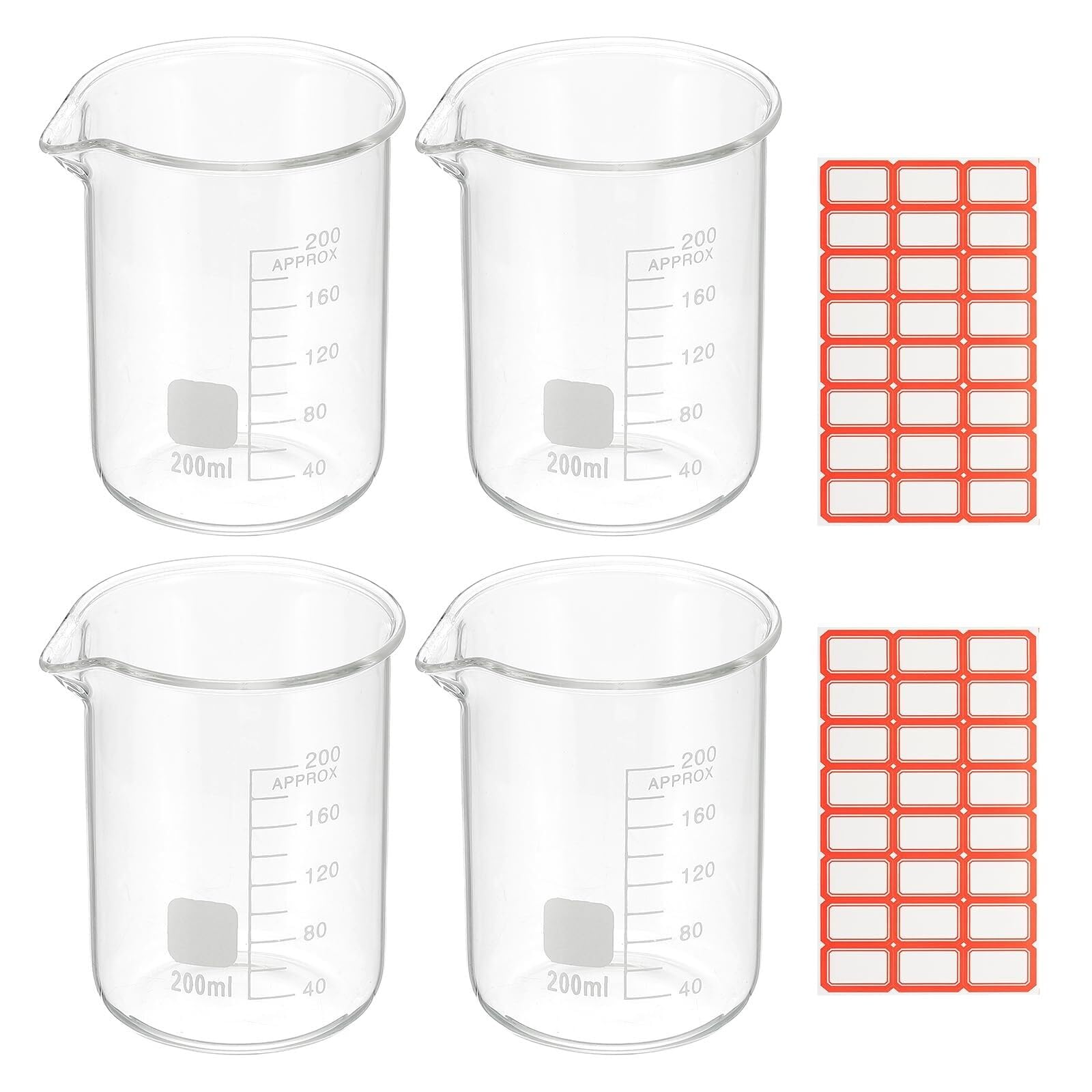 Zlewka laboratoryjna, Zlewka ze szkła borokrzemowego o pojemności 5 ml, 4 opakowania z podziałką, miarka laboratoryjna(200ml)