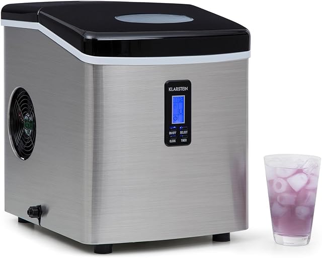 Klarstein Mr. Silver Frost Ice Maker - Ice Machine, 150 W, 3.3 Litre Tank, Absolutely Tasteless Plastic Lining, Pump System, Easy-to-Clean with Detachable Parts, Stainless Steel, Black