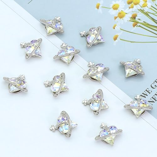 Miniatura 3 de RODAKY 12 piezas 3D blanco corazón planeta uñas arte uñas purpurina uñas diamantes de imitación Kawaii Saturno forma lujo joyas para uñas uñas DIY