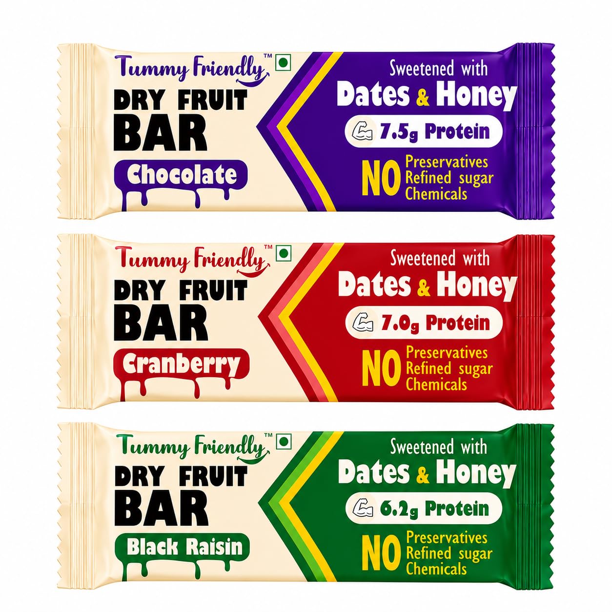 Tummy Friendly Dry Fruit Bars Combo (Chocolate, Cranberry & Black Raisin) | Healthy Snack Bars with Nuts, Seeds, Dates & Honey | No Refined Sugar, High Protein, No Preservatives | Kids & Adults | 3 x 35g-image-42