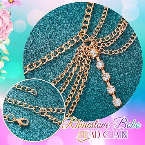 Miniatura 4 de Catery Cadena de pelo de oro para novia, diadema con borlas bohemias para la cabeza, cadena de diamantes de imitación, joyería para el cabello,