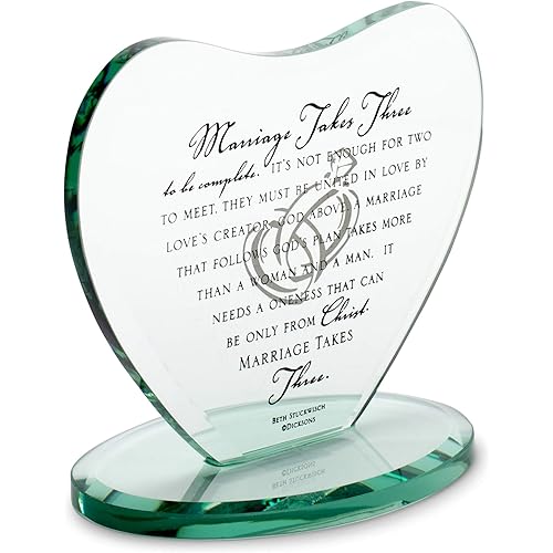 Dicksons Marriage Takes Three Heart Shaped Black Letter 7 x 7.5 Glass Table Top Sign Plaque