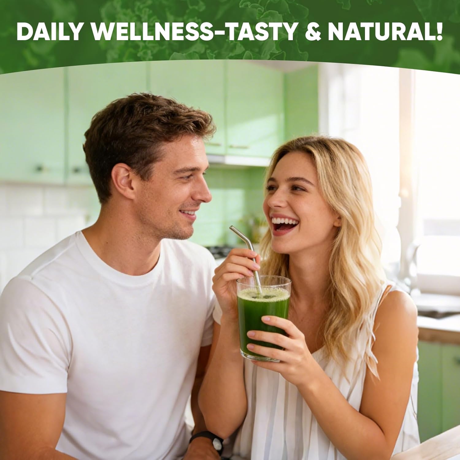 Super Greens, Organic Greens Powder with Probiotics & Digestive Enzymes, Chlorella, Spirulina, Kale, Barley Grass, Supports Gut Health, Boost Energy and Immunity, No-Sugar, 30 Servings