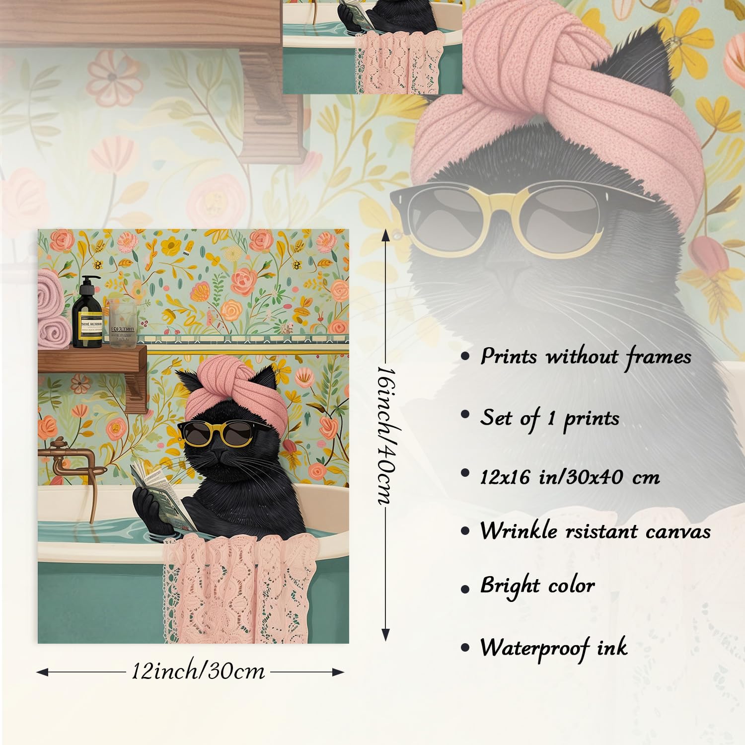Lustiges Badezimmer Poster – Schwarze Katze In Der Badewanne, 30x40 Cm