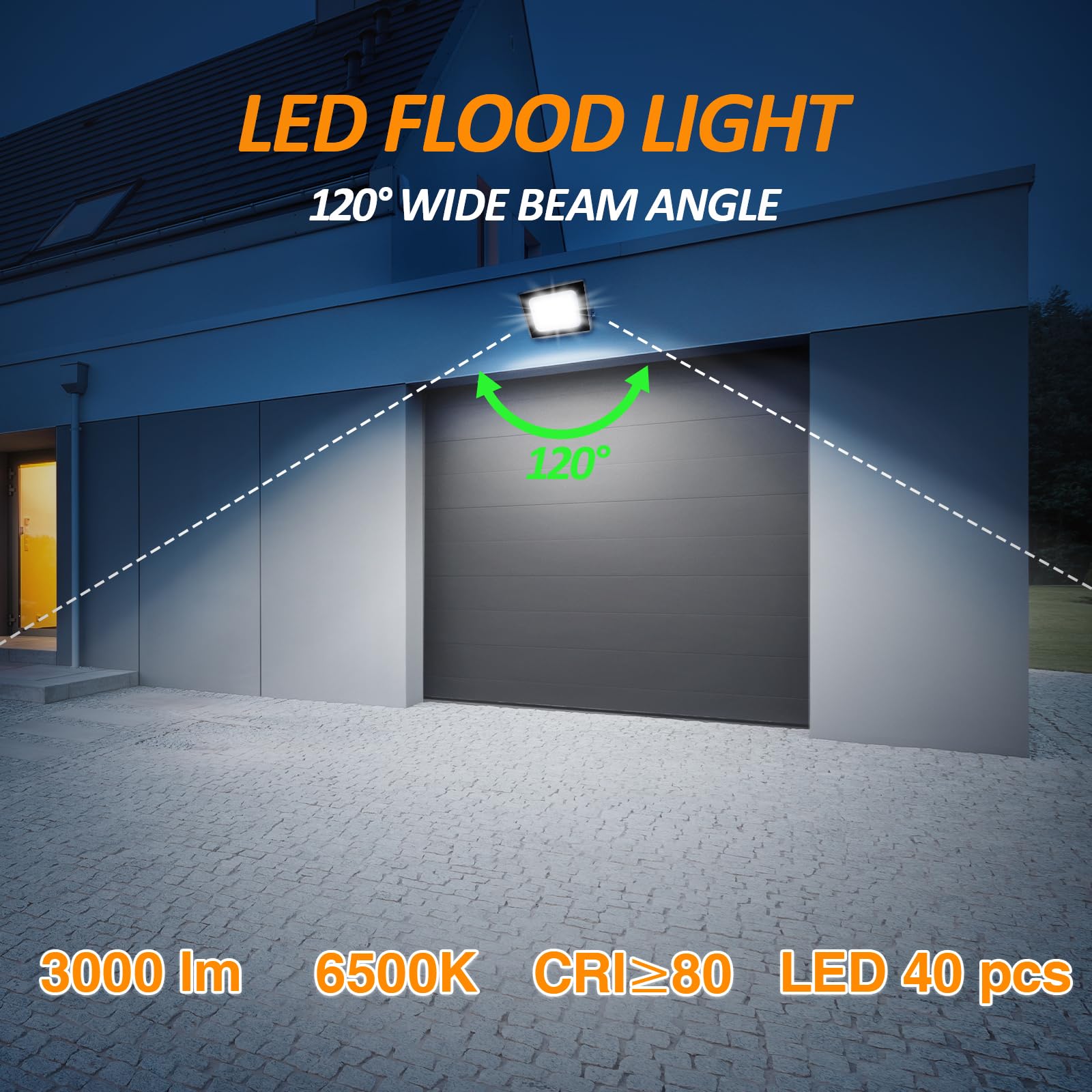 HOOLED Faretto LED da Esterno 30W, 3000ml, 6500K, 120° Raggio, Impermeabile IP65 Faretti a LED da Esterno, Faretti Led Lampada da Esterno Per tetto giardino cortile cancello garage (30w - 1 Pezzi)