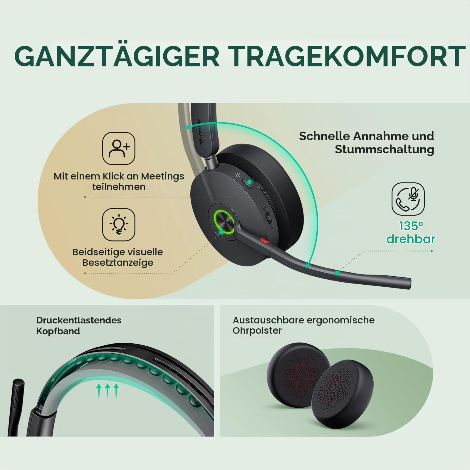 Yealink WH68 All-in-One UC-Workstation - DECT & Bluetooth Wireless Headset mit 4-Zoll Touchscreen, Hybrid-ANC, Acoustic Shield, Freisprechfunktion & USB-Hub für Büro & Home Office