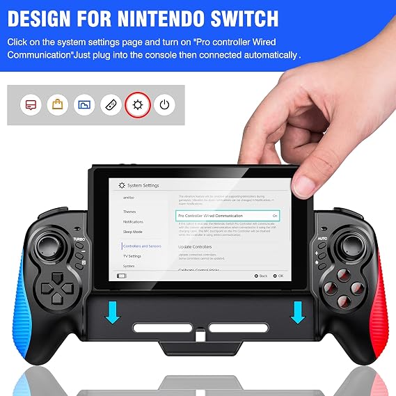 Handle Hand Switch Pro Controller mit Großer Griffe/Turbo Funktion/Dual Motors Vibration/Präzise Joystick Bewegungssteuerung Plug und Play für Switch/OLED Konsole
