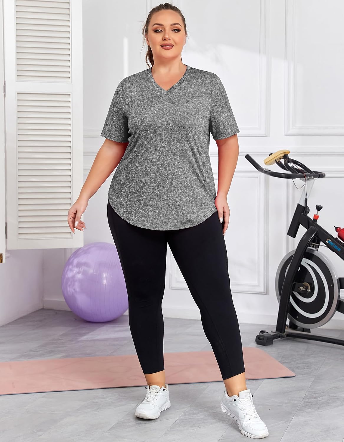ForHailey Women's Plus Size Workout Tops V Neck T Shirts Loose Fit Yoga Clothing Summer Sport Tee XL - 5XL
