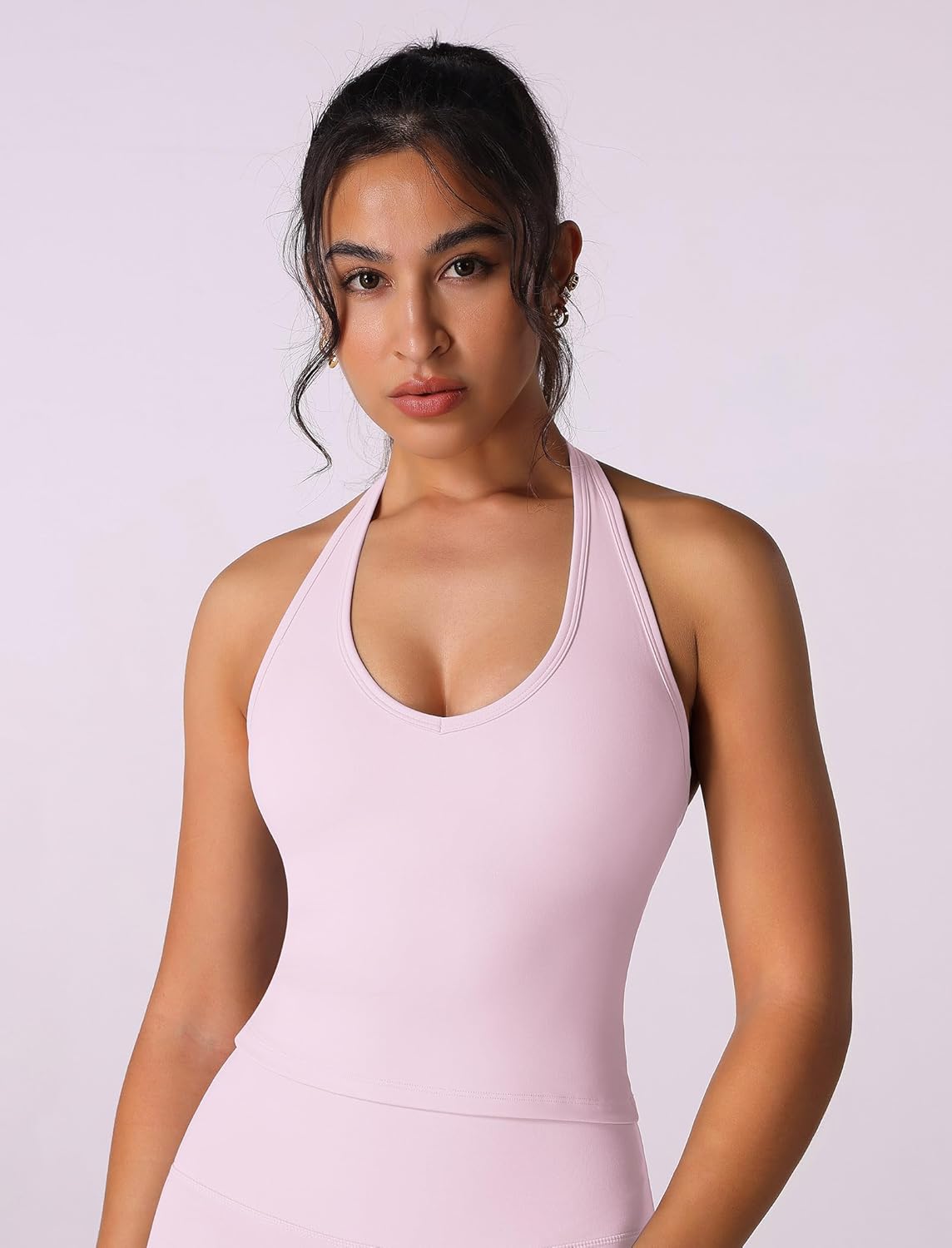 ABOCIW Womens Cross Back Workout Crop Tank with Built in Bra V Neck Longline Sports Bra Gym Shirt Yoga Pilates Top - Image 2