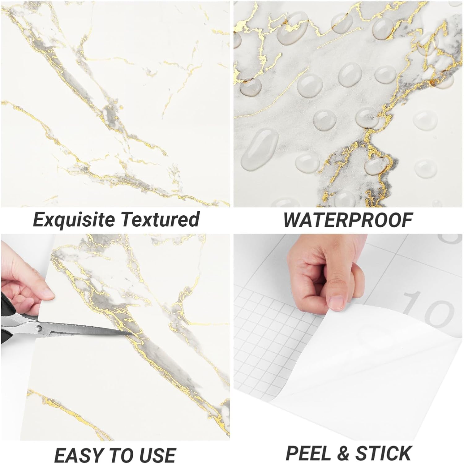 Decotalk 200"x17.7" Contact Paper Peel and Stick White Gold Marble Contact Paper, Countertop Marble Contact Paper Waterproof, White Gold Wallpaper for Kitchen, Removable Wallpaper Gold White Vinyl
