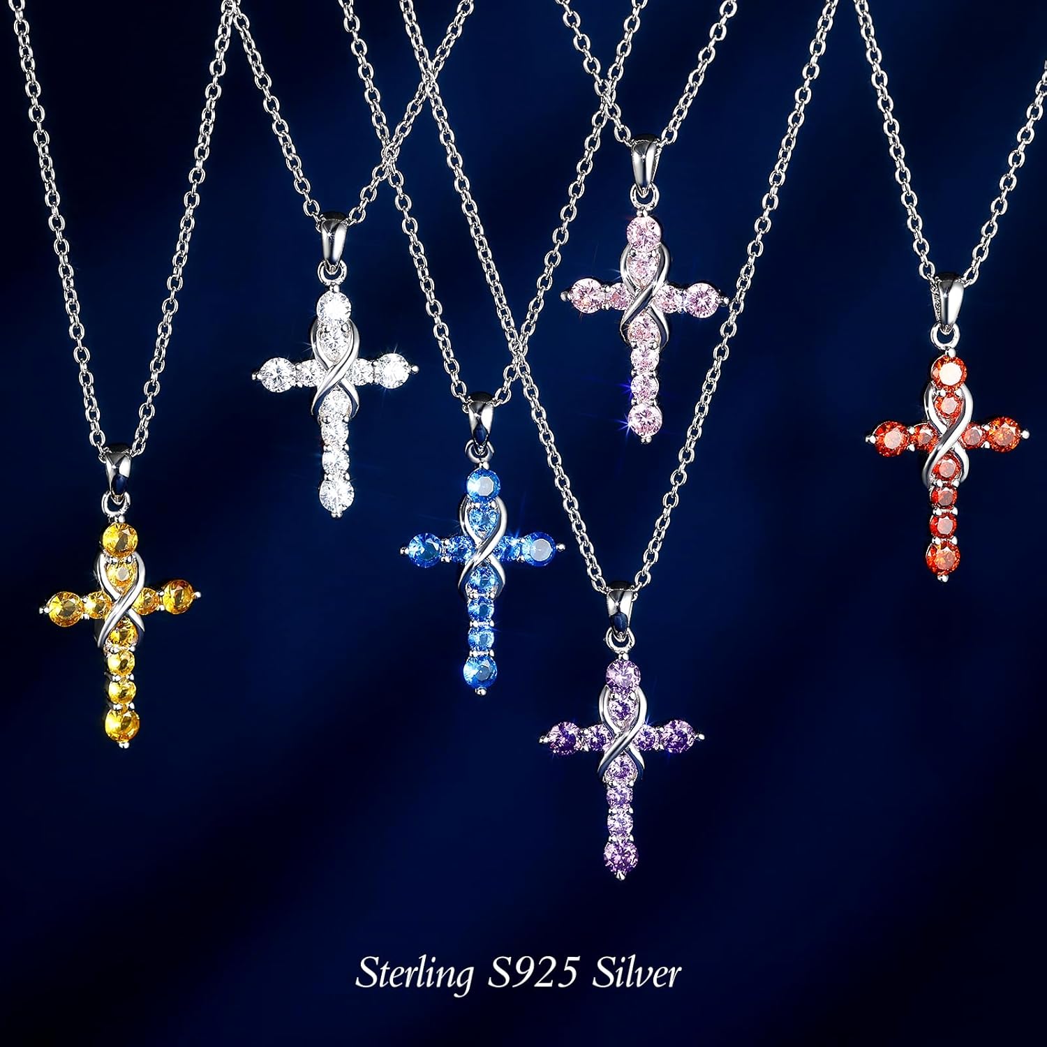Infinty Cross Pendant Necklace For Women, S925 Sterling Silver Birthstone Pendant Necklace, Christian Birthday Gifts for Women - Image 3