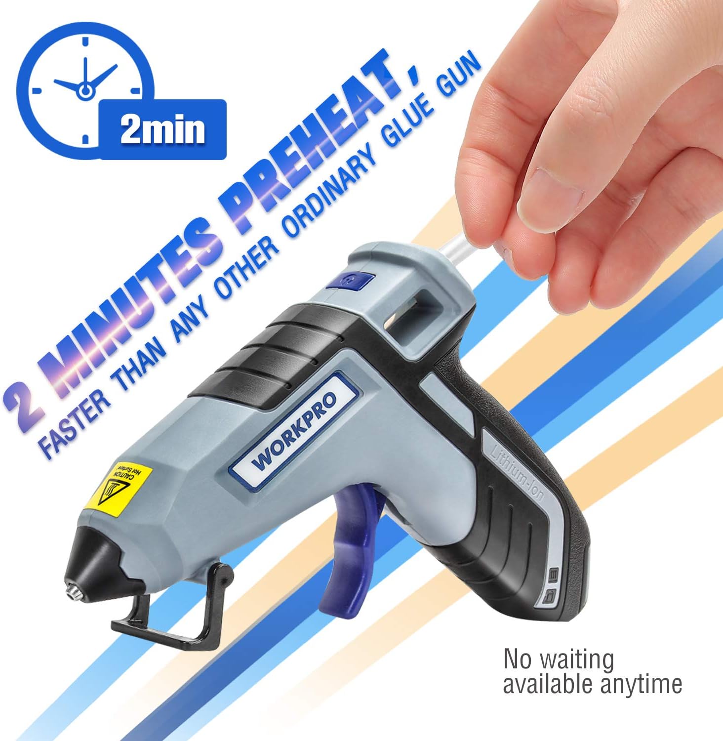 WORKPRO Cordless Hot Glue Gun, Fast Preheating Mini Glue Gun Kit with 20 Pcs Premium Glue Gun Sticks, Automatic-Power-off Hot Melt Glue Gun Built-in 2600 mAh Lithium-ion, Includes Quick Charger