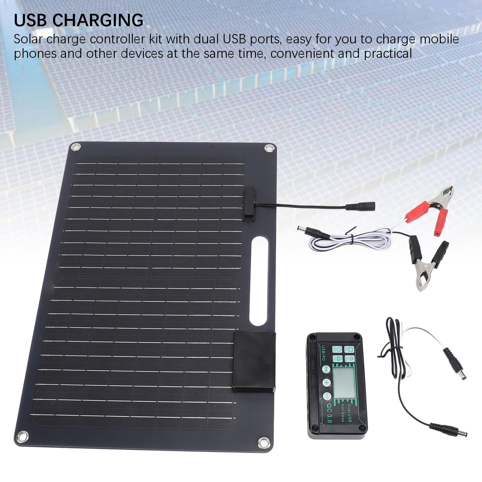Yosoo Health Gear Kit Pannello Solare, Caricabatteria Pannello Solare Monocristallino 100W con Controller 100A Doppia USB 12V 24V per Telecamera di Sicurezza Serra per Tetto Auto Barca
