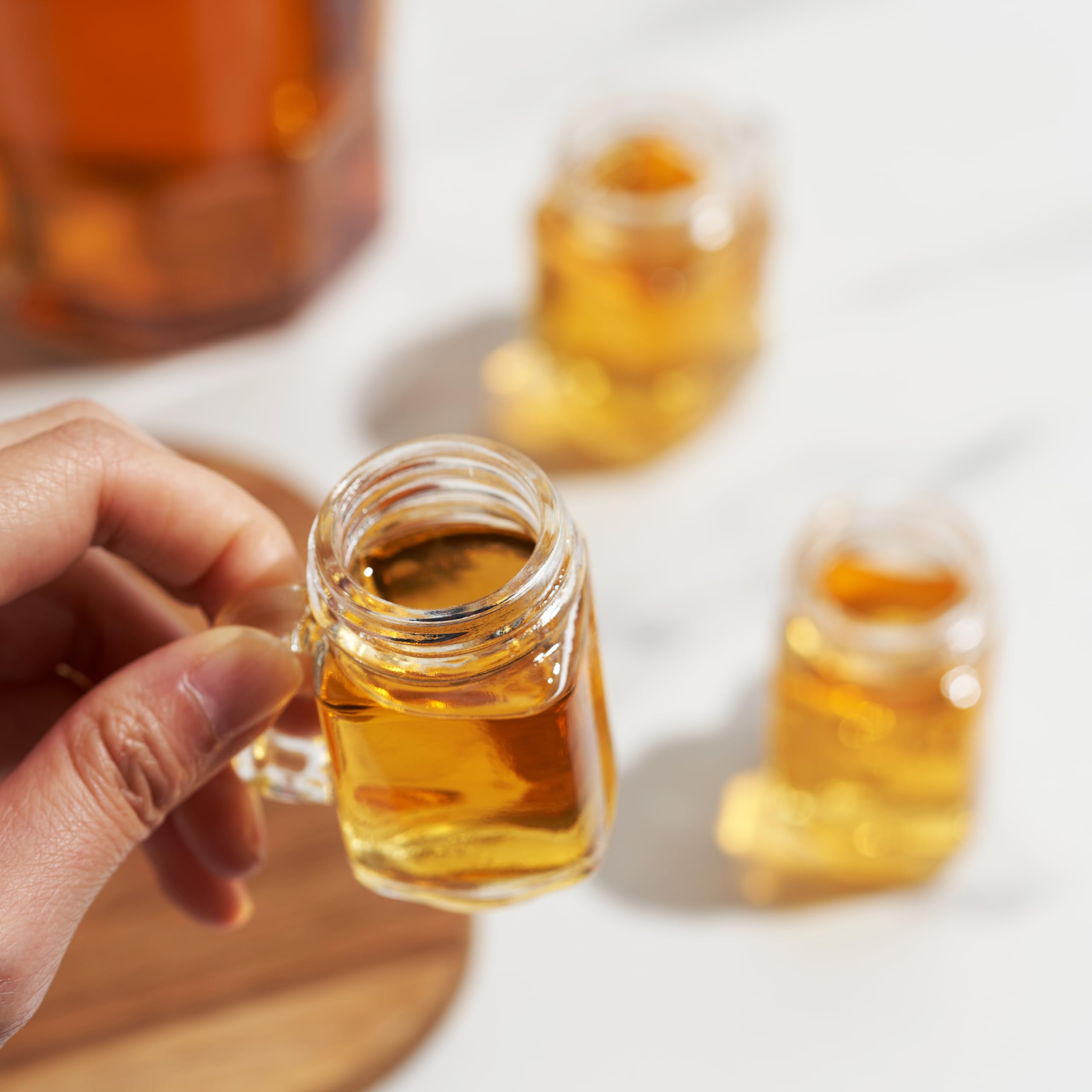 True Mason Lot de 6 mini verres à shot réutilisables en forme de bocal Mason avec poignées, 30 ml