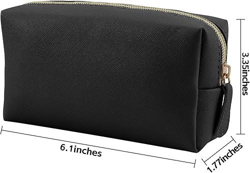 Miniatura 2 de Bolsa de maquillaje de cuero para viaje, organizador de cosméticos pequeño portátil para mujeres y niñas, bolsa de maquillaje con cremallera