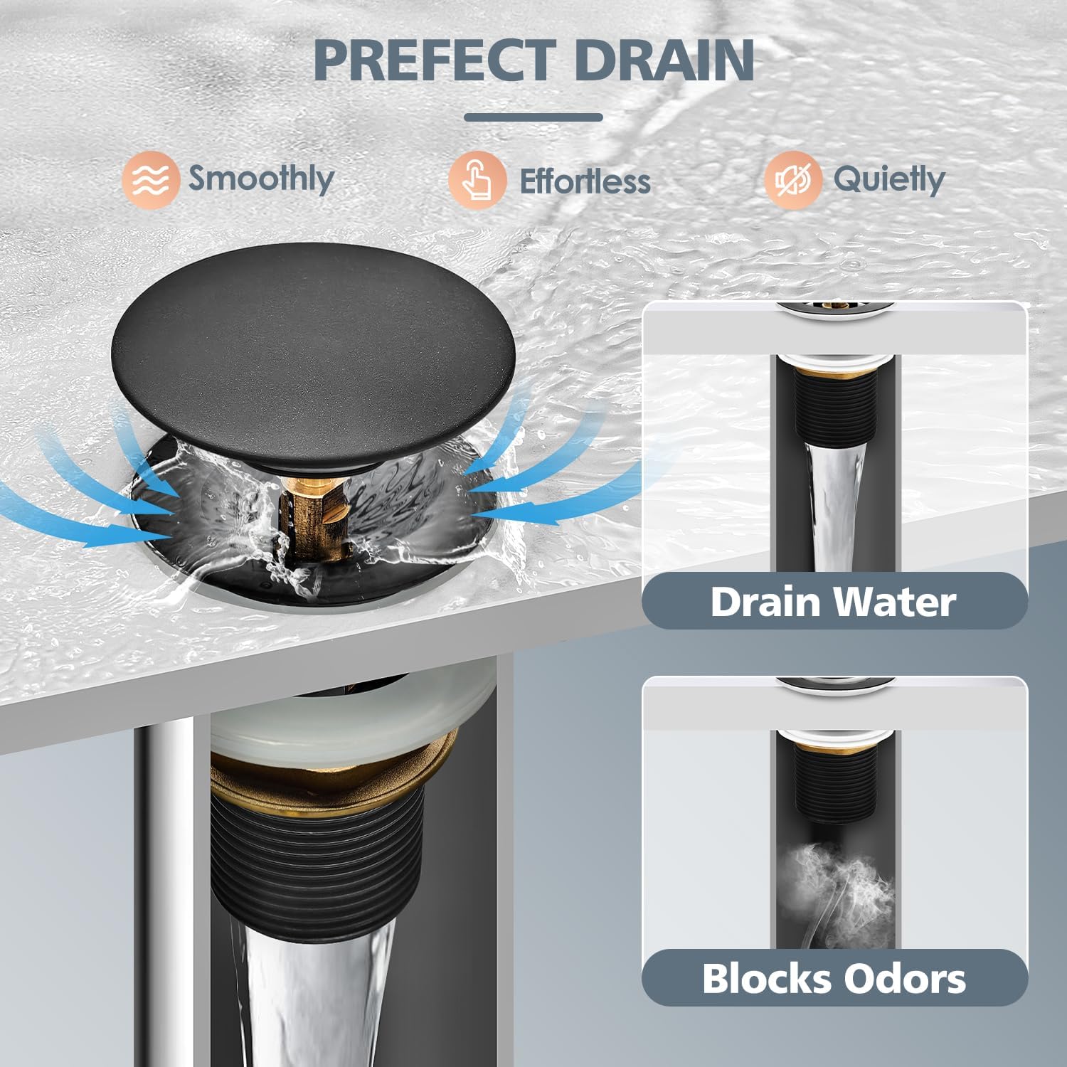 Brass Freestanding Tub Drain, Pop Up Freestanding Tub Drain Plug, Fits Most Freestanding Tub Drain Kits (Matte Black)