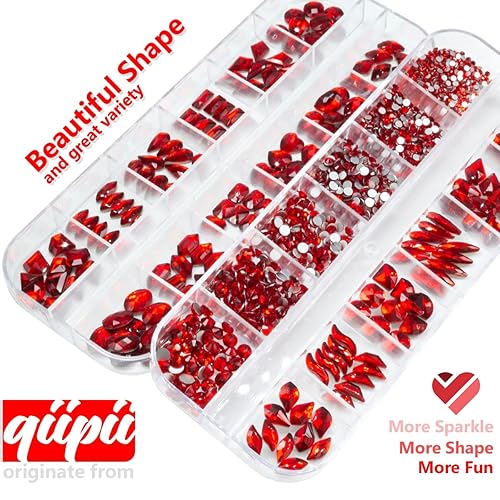 Miniatura 2 de 24 estilos de diamantes de imitación de rubí rojo para uñas, múltiples formas, vidrio K9 de respaldo plano, gemas rojas de Siam grandes, cuentas