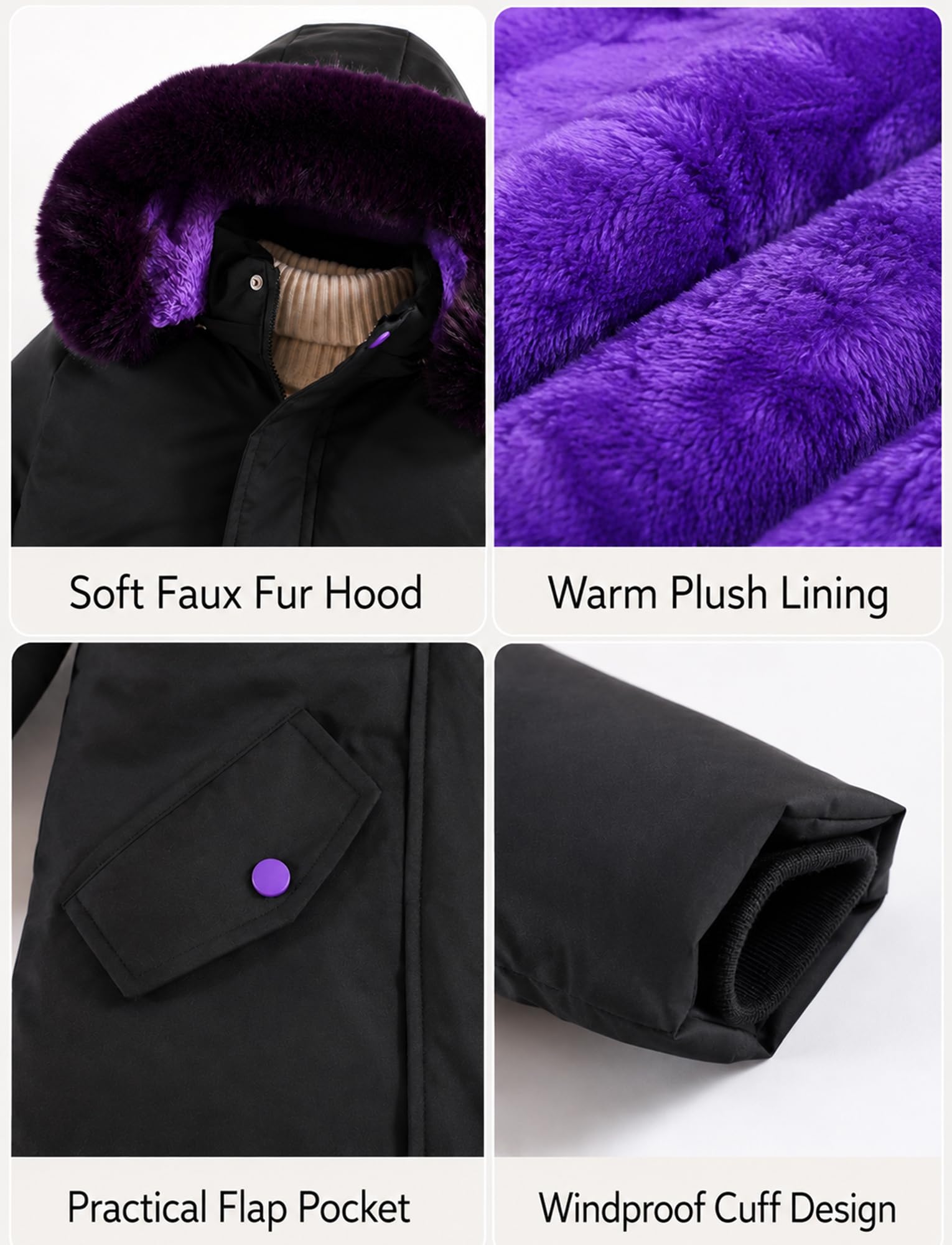 SEAUR Chaqueta Abrigo Invierno Niñas Chaqueta de Plumón Mi-Long Cazadoras Niña Parka Gruesa Cálida con Capucha/Capucha Extraíble Esquí Ropa 1-15 Años