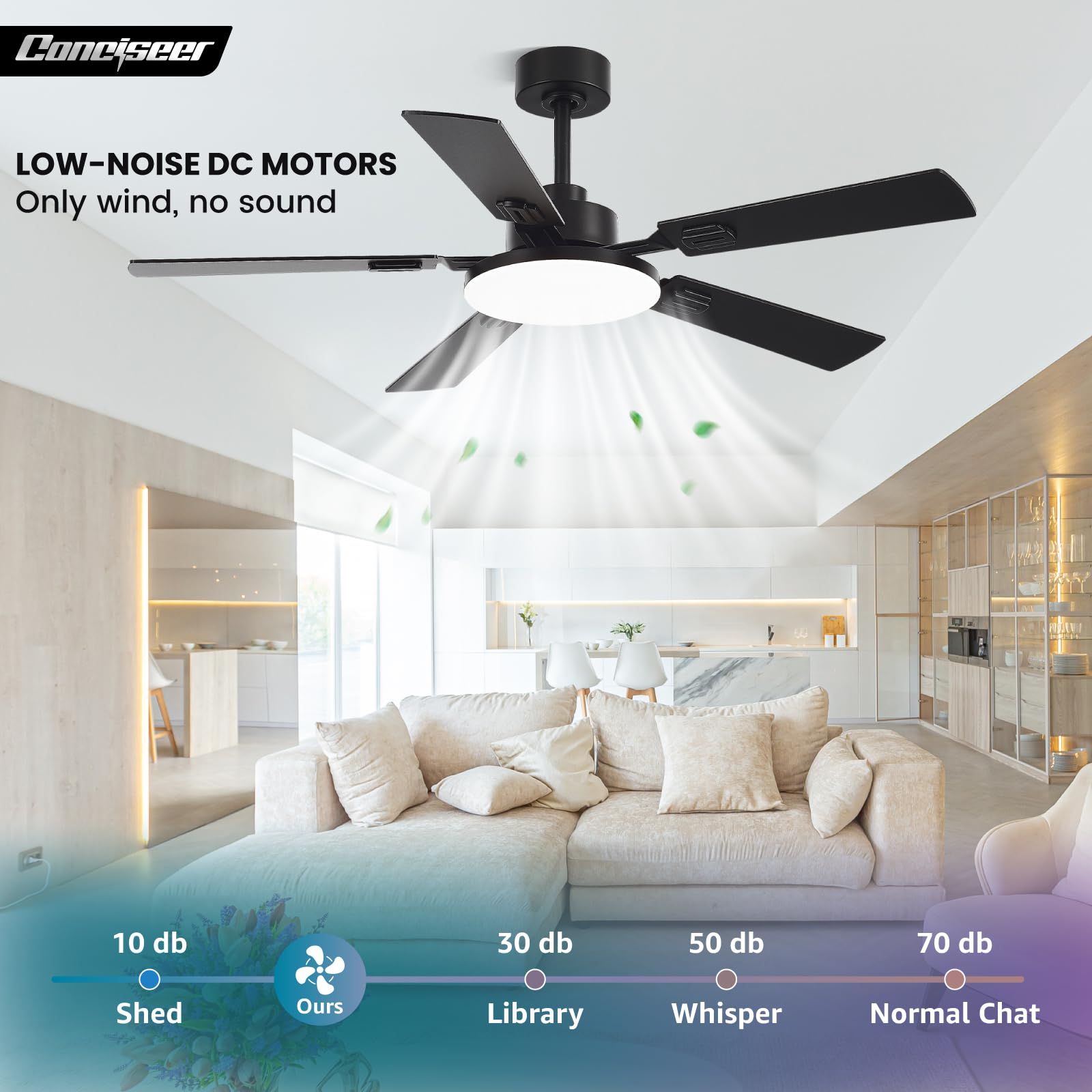 52 Inch Ceiling Fans with Lights and Remote for Bedroom Living Room Kitchen Office Indoor Outdoor Use 5CCT — view 4