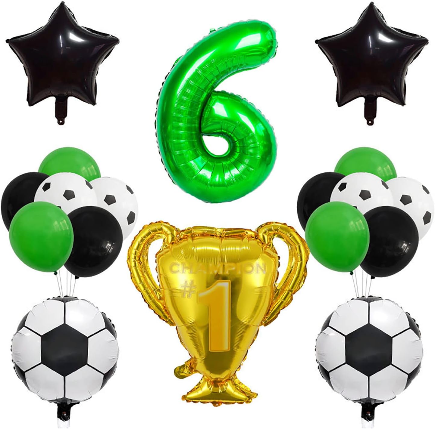 Soccer Champion Cup Balloon Set 6th Birthday Decoration Green Number 6 Foil Soccer Balloon Decoration Star Balloon 6th Birthday Party Bouquet Balloon for Children Boy Birthday Party Football Party