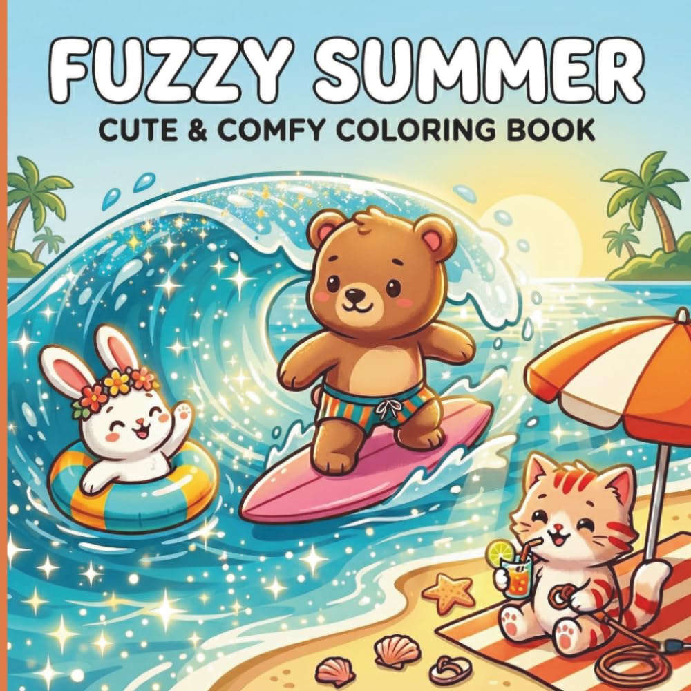 Fuzzy Summer: Cute and Comfy Coloring Book for Adults and Teens Featuring Adorable Fuzzy Animals, Cozy Beach Scenes, and Relaxing Summer Fun
