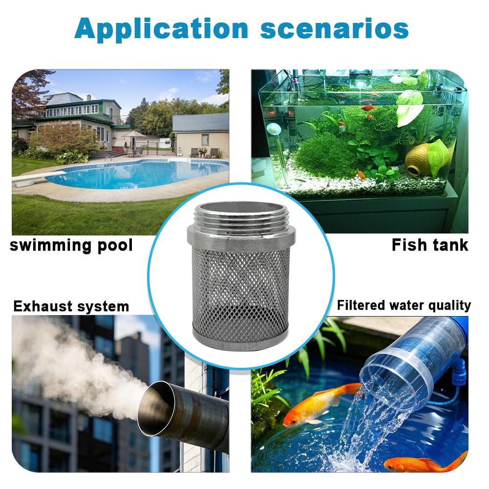 2inch 304 stainless steel filter head with External thread diameter of 58mm connected to 2-inch water pipe filter Used to Remove Debris and Reduce Solid Entry（1pcs）