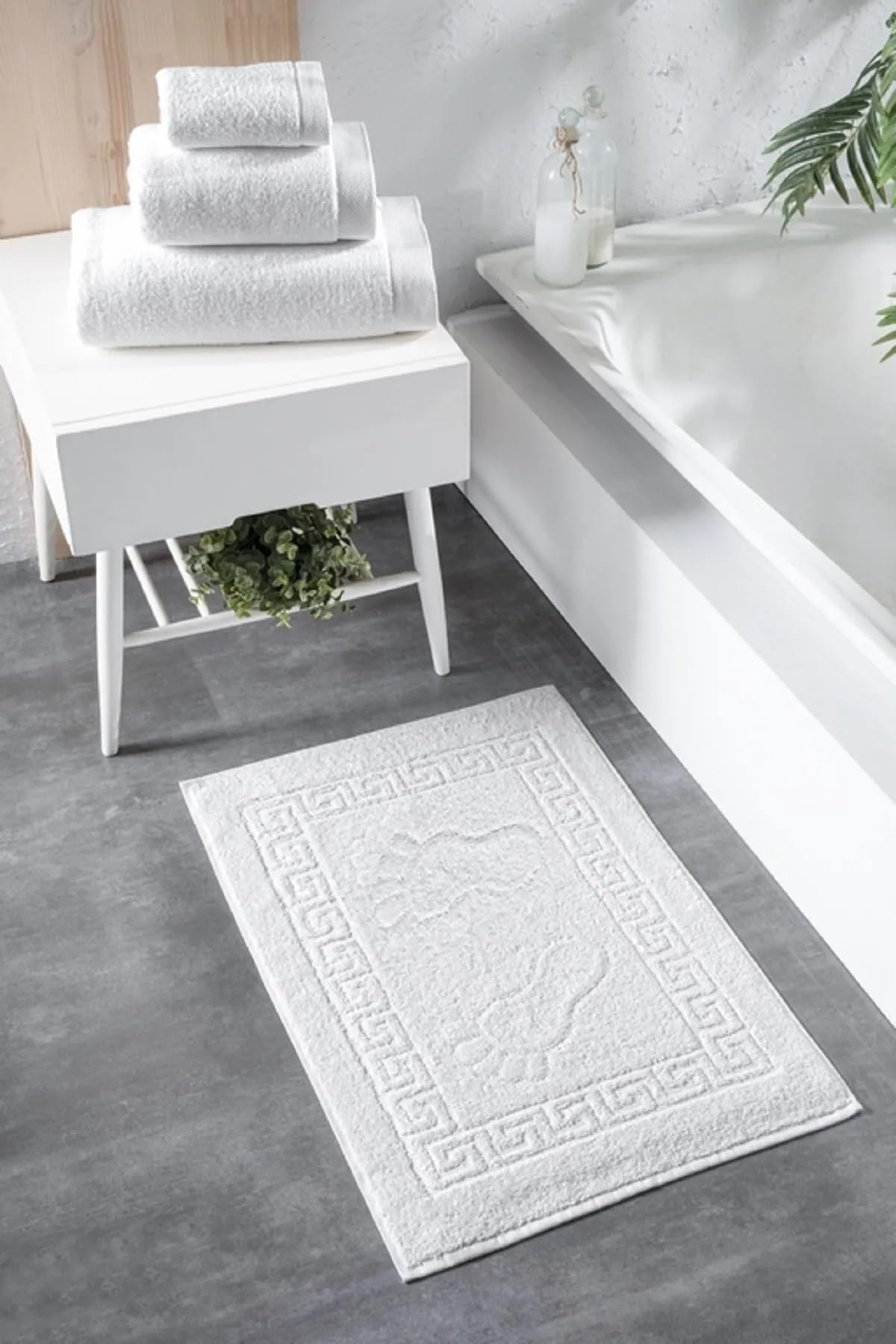 Generic White Classic Luxury Bath Mat Floor Towel Set -%100 Cotton Shower/Bathtub Mats | 2 Pack | White 20x30 inch