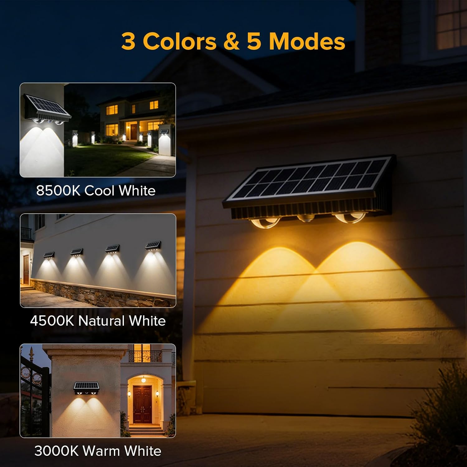 JJX Solar Lights Outdoor, 4 Pack Solar Wall Lights Outdoor Waterproof with 3000K/4500K/8500K Adjustable, Solar Sconce Lights Outdoor for Porch Patio Yard Garage