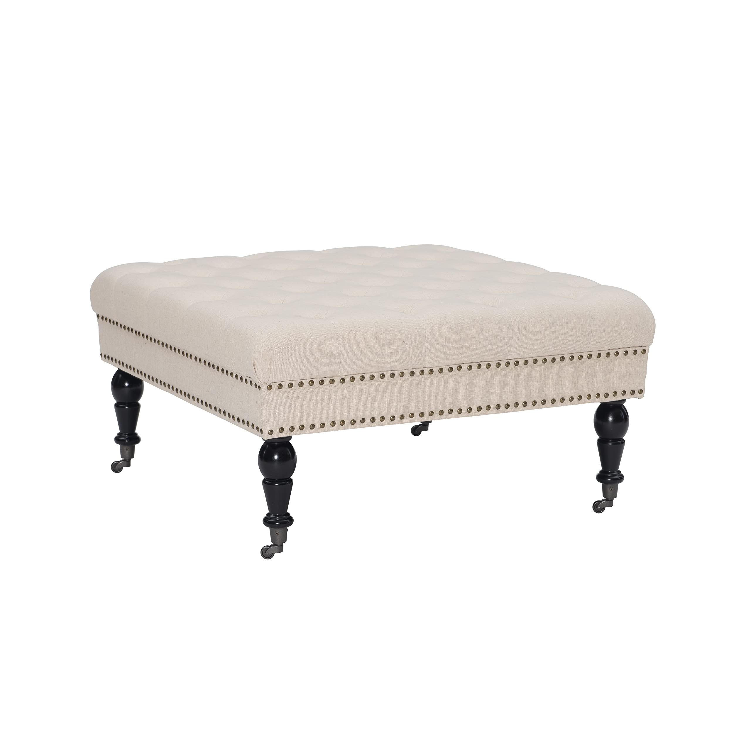 Hattie Square Natural Tufted Ottoman, Brown