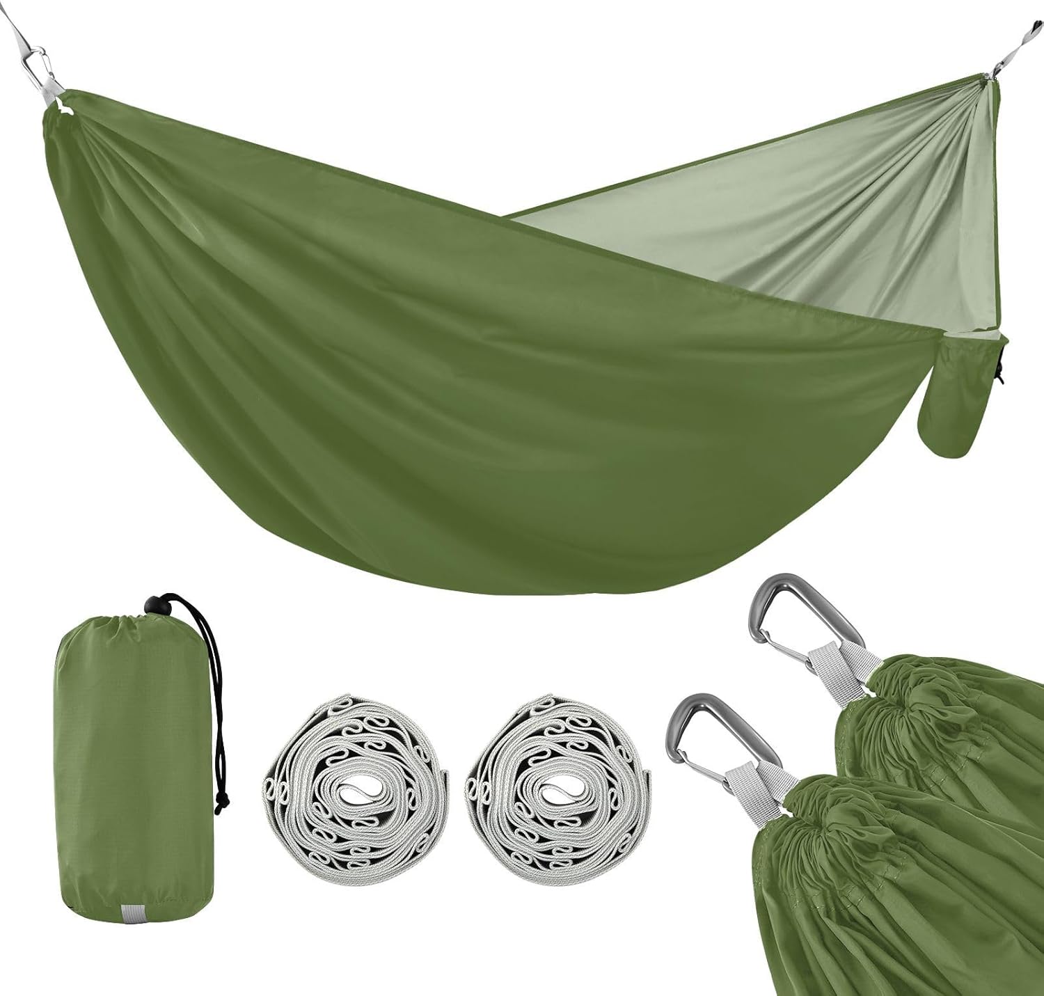 Dark Olive Green Camping Hammocks Double Hammocks with Travel Bag, Double Person Hammock 114" x 54"